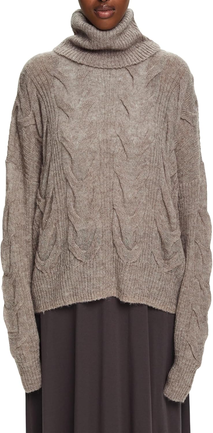 ESPRIT Rollkragenpullover aus Zopfstrick XS Brown Grey, XS Brown Grey