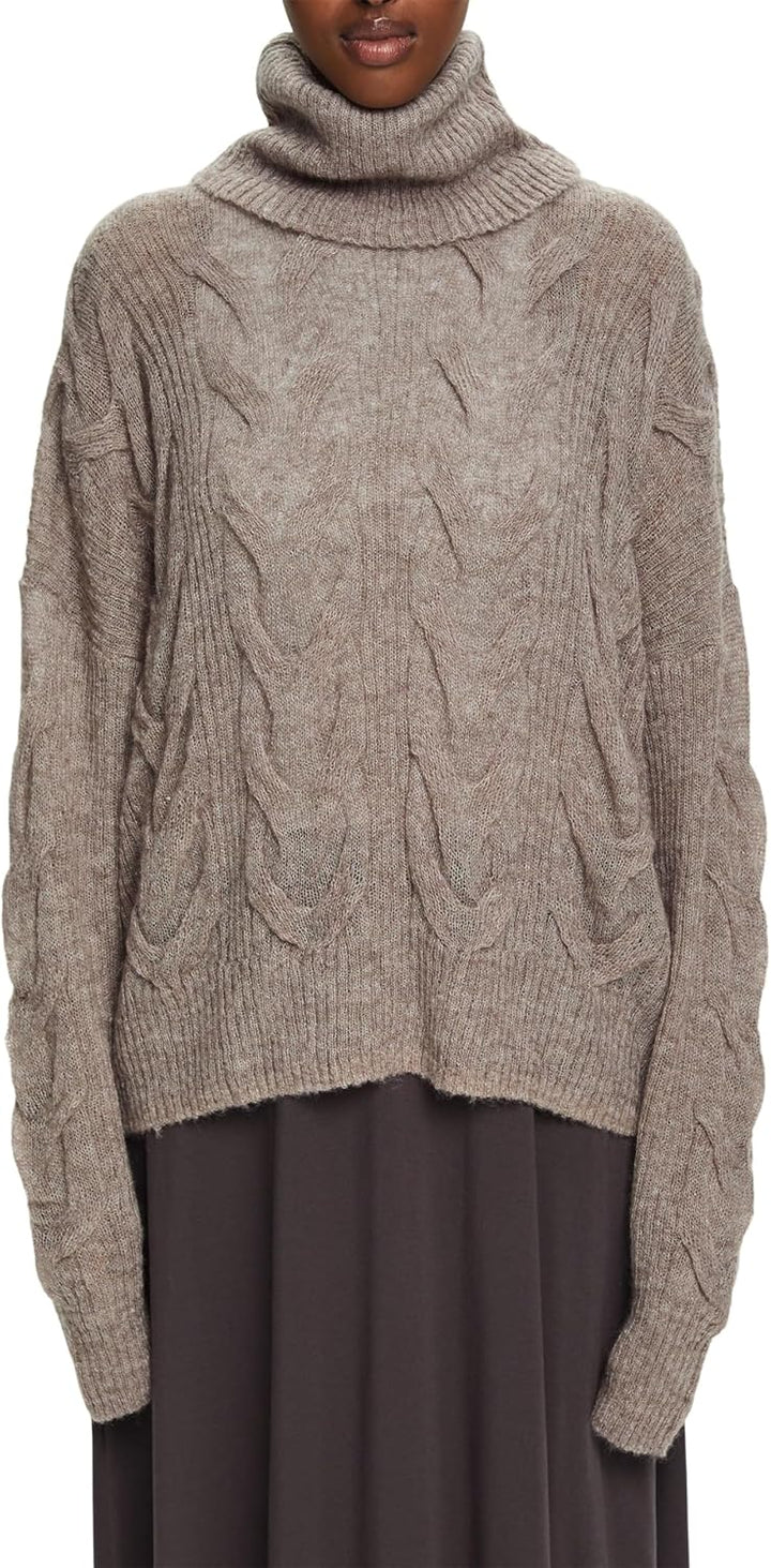 ESPRIT Rollkragenpullover aus Zopfstrick XS Brown Grey, XS Brown Grey