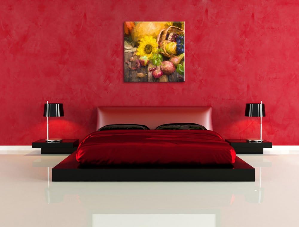 Pixxprint Herbstlicher Obstkorb Pinsel Effekt, Format: 70x70 auf Leinwand, 70x70