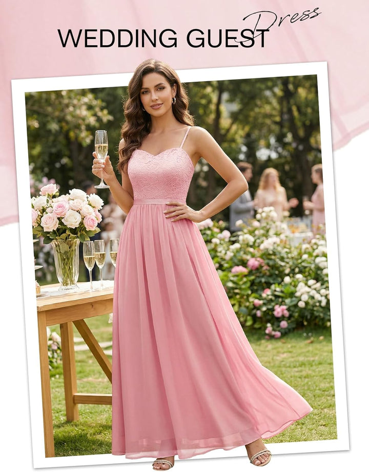 DRESSTELLS Damen Abendkleider Elegant für Hochzeit Brautjungfernkleider Lang Chiffon Brautjungfernkl