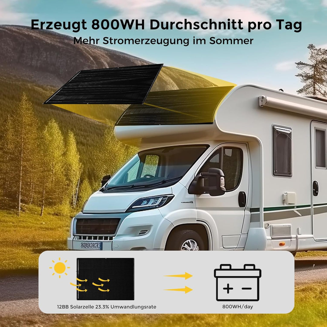 Solarpanel Flexibel 200W 12V, Flexibles Solarpanel Solarmodule Schwarz Monokristallines Solar für Wo