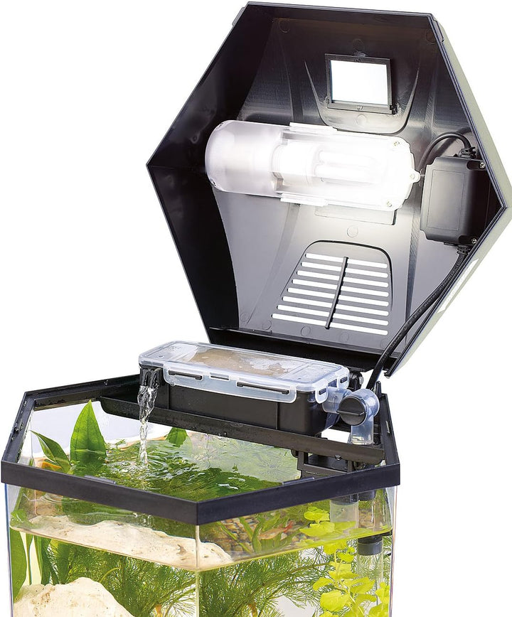infactory Nano Aquarium: Beleuchtetes Panorama-Aquarium Hexagon, Komplett-Set, 19 l (Panorama Aquari