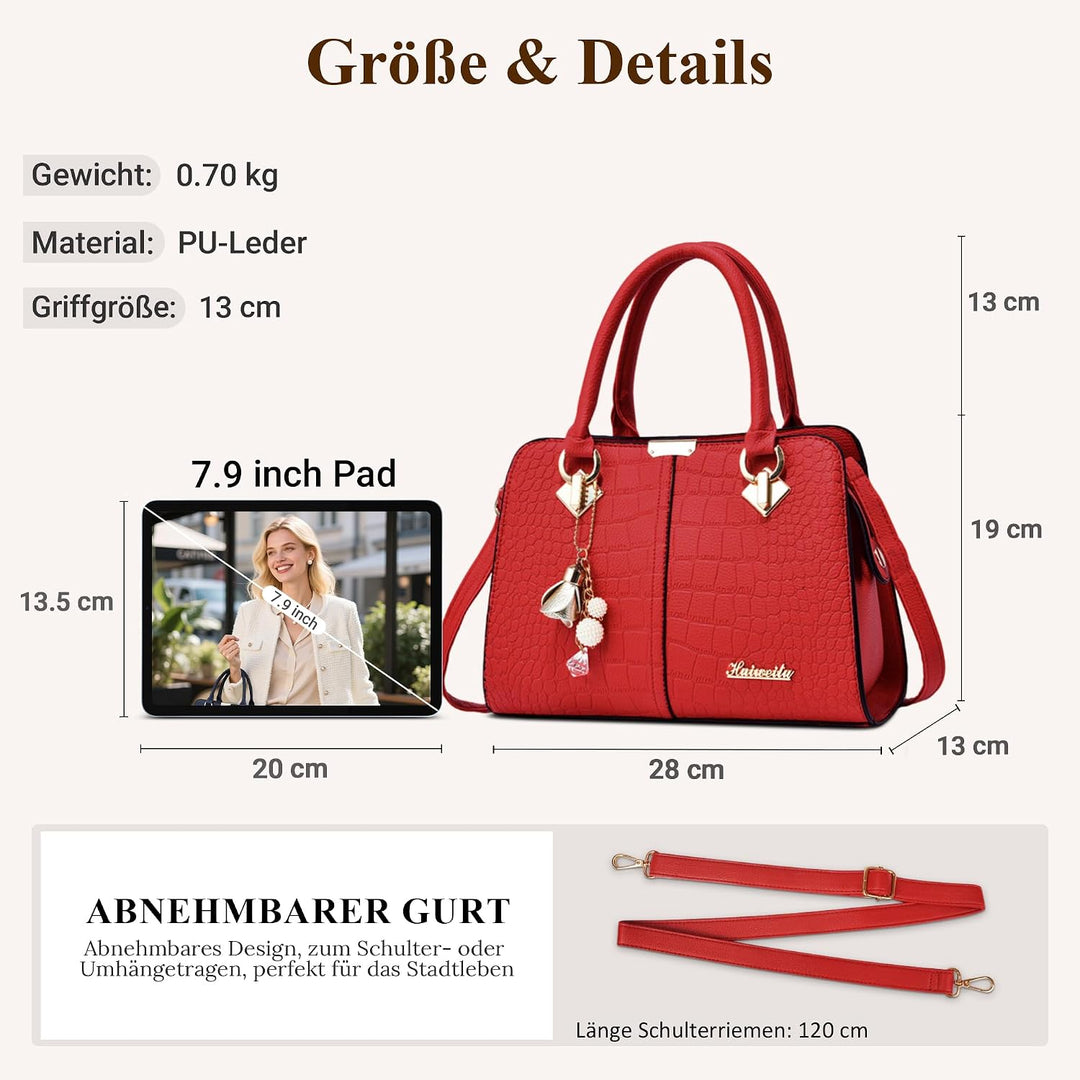 DIRRONA Damenhandtasche Mit Elegantem Anhänger Aus Weichem Verbessertem PU-Leder Und Goldenen Beschl