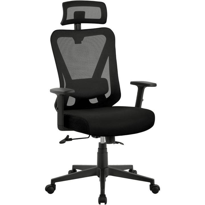 Yaheetech Bürostuhl Ergonomisch, Schreibtischstuhl mit Verstellbarer Kopfstütze, Armlehnen, Lendenwi