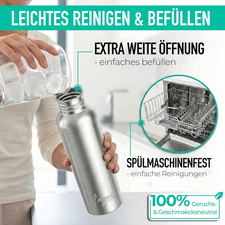 Die Trinkflasche Edelstahl 500ml + EXTRA Sportverschluss, Edelstahl Trinkflasche 750ml, 500ml + 350