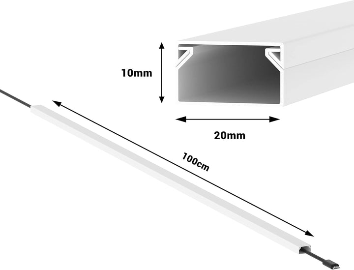 CILSON Kabelkanal 20 m | 20x 1 m Lang, 20x10 mm Breite x Höhe, Weiss, Selbstklebend, Wand- und Decke