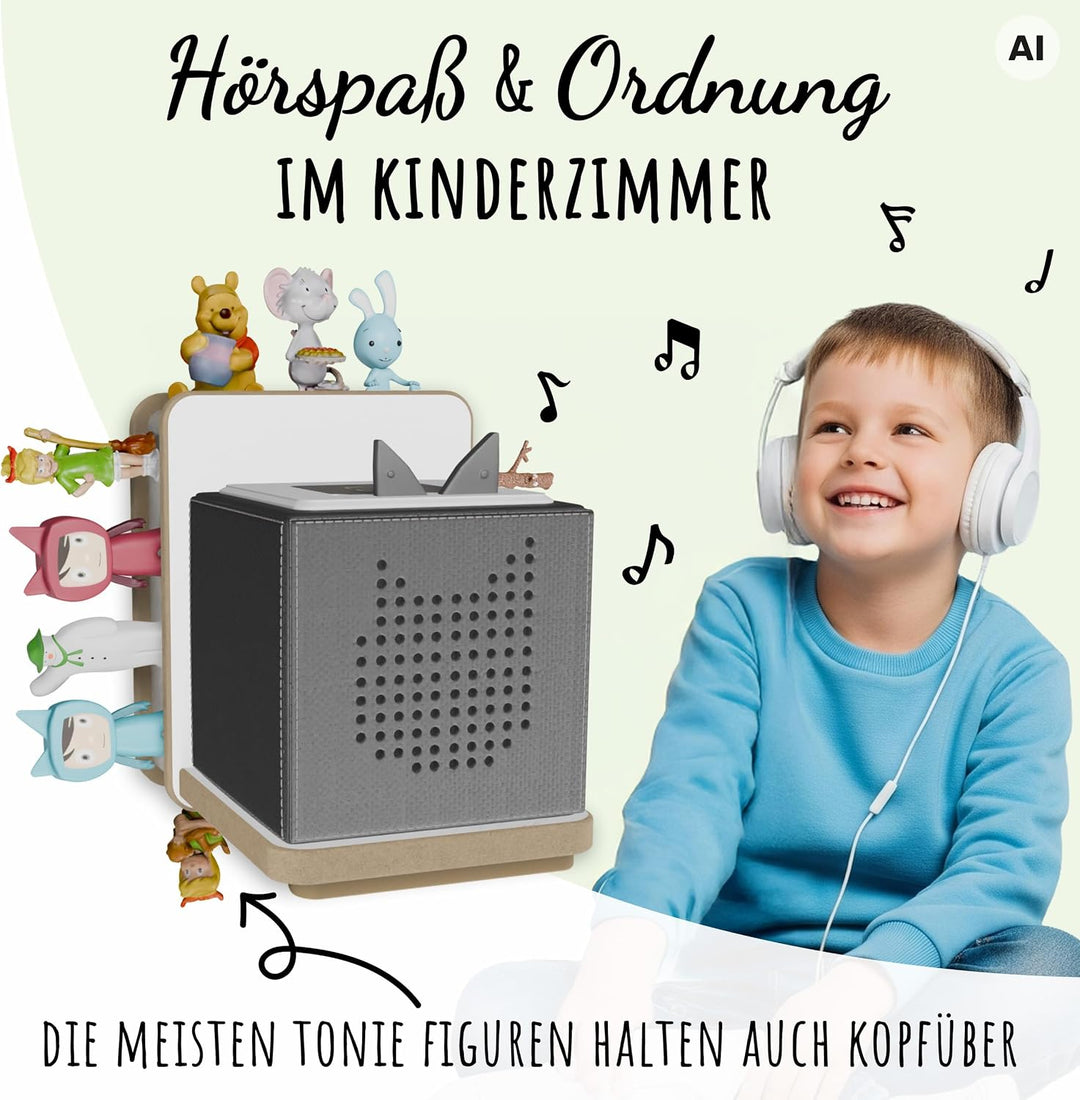 Holzura Tonie Regal für die Toniebox Ladestation und Toniefiguren, Halterung zur Tonie Aufbewahrun,