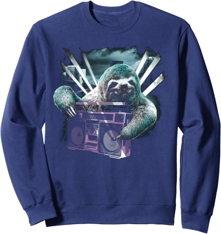 Boombox Sloth Urban DJ Cityscape Funny Sweatshirt