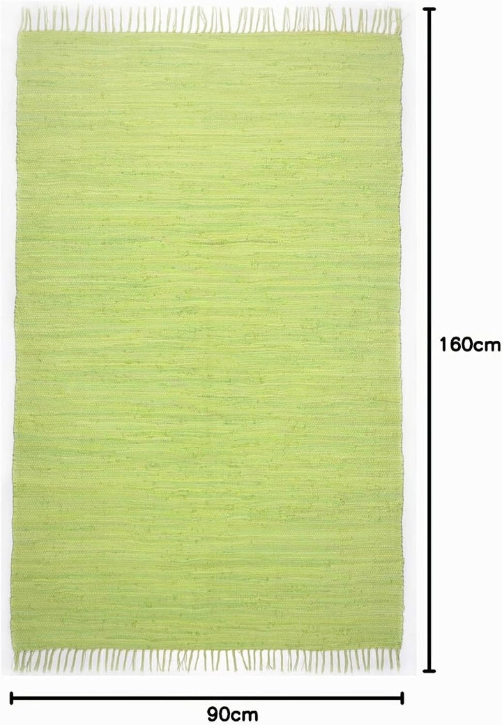 Theko | Dhurry Teppich aus 100% Baumwolle Flachgewebe Teppich Happy Cotton | handgewebt | Farbe: Grü