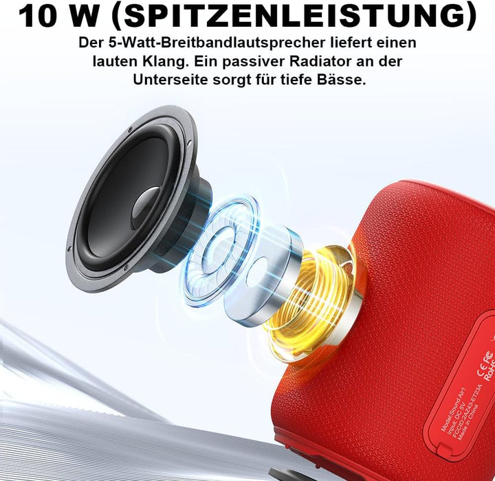 Bobtot Tragbarer Bluetooth-Lautsprecher, IPX6 wasserdicht, über 15 Stunden Akkulaufzeit, kraftvoller