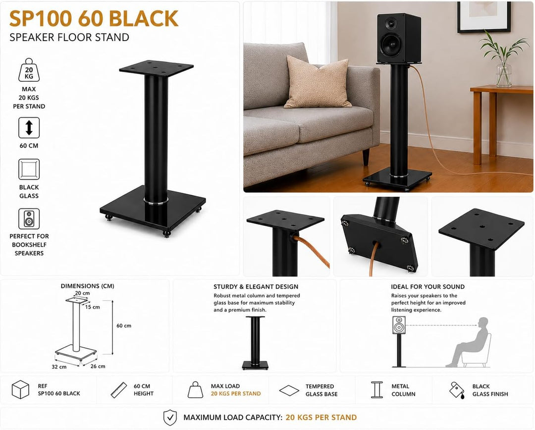 Sonorous - SP100/60 Schwarz - Paar Füsse für Lautsprecher von 60 cm Höhe.