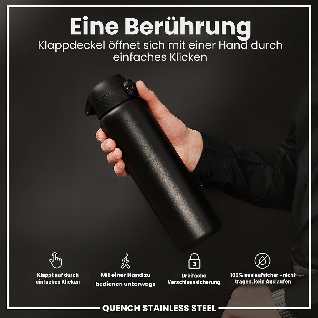 ION8 1 Liter Leicht Edelstahl Trinkflasche, Nicht Isoliert, Auslaufsicher, Einhandöffnung, Sichere V