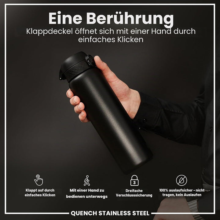 ION8 1 Liter Leicht Edelstahl Trinkflasche, Nicht Isoliert, Auslaufsicher, Einhandöffnung, Sichere V
