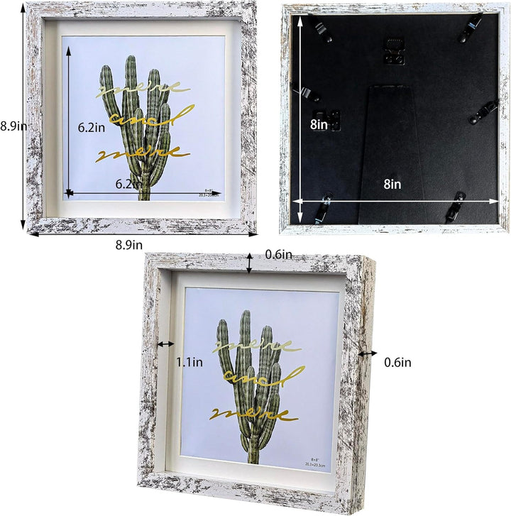 Houstimi 3 Stück 20,3 x 20,3 cm Schattenbox-Rahmen rustikale Schattenbox Vitrine weisse Bilderrahmen