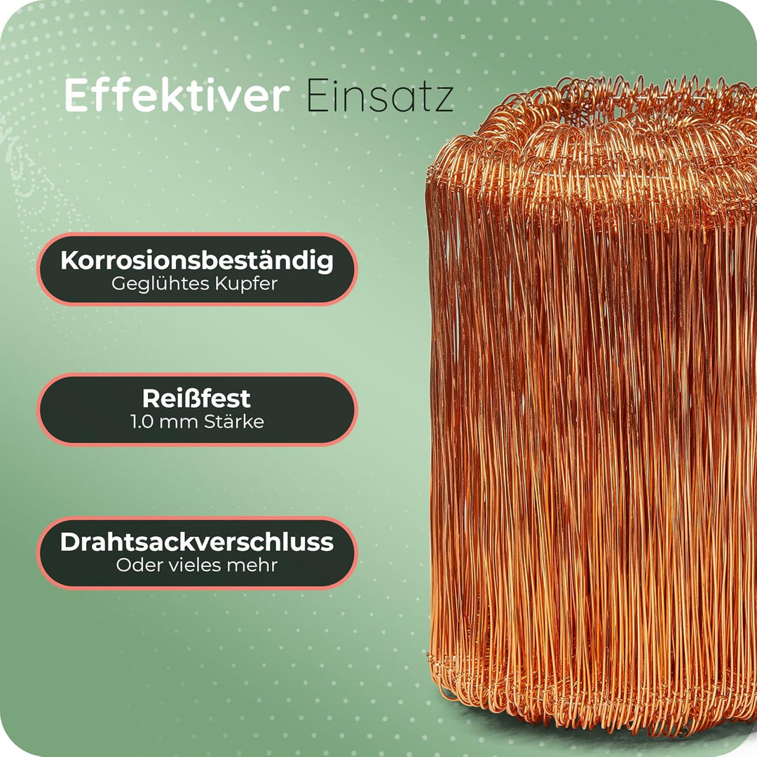 Novatool 1.000 Stück Rödeldraht mit Ösen 1,0 x 200mm Bindedraht verkupfert, robust & langlebiger Dri