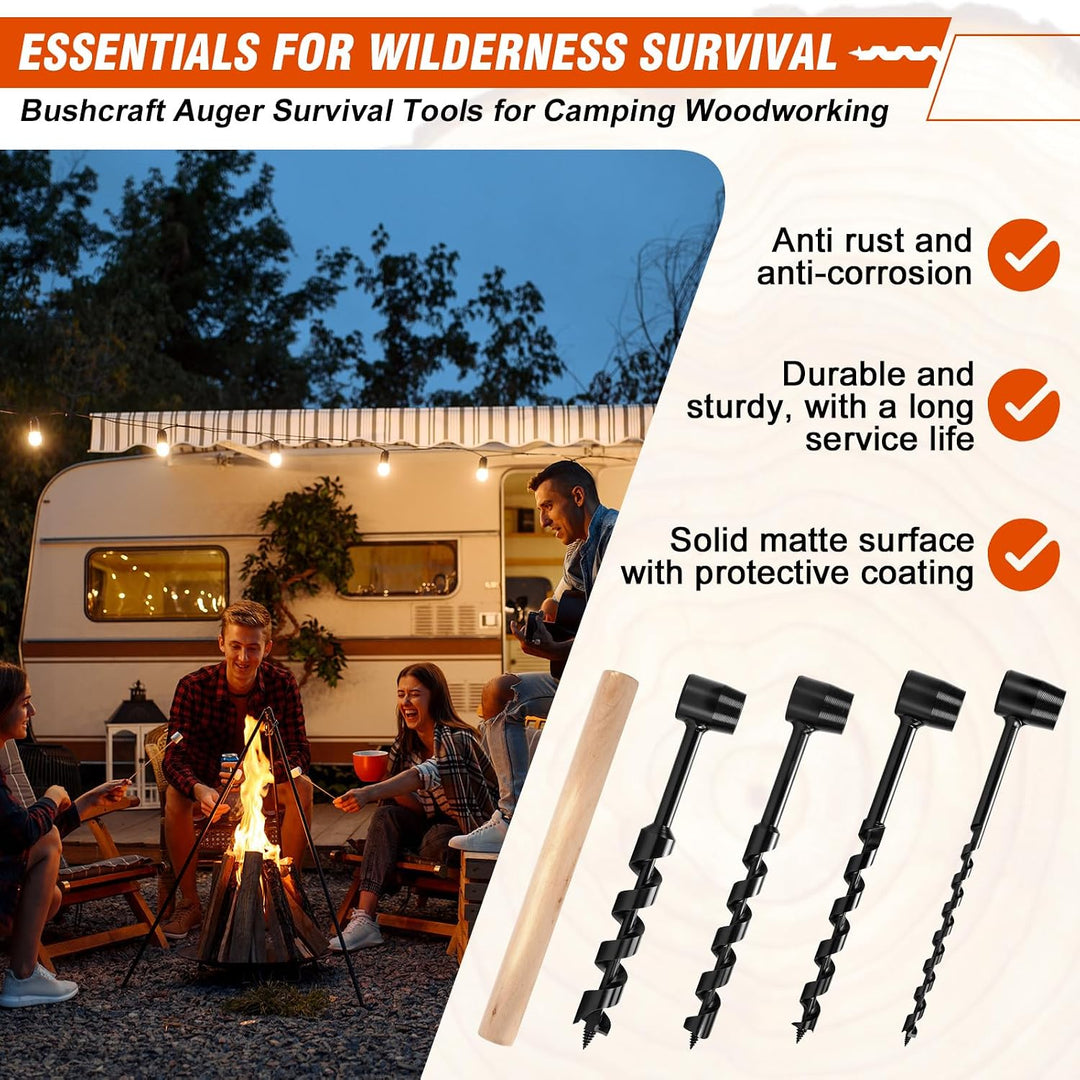 Holzbohrer Manuell Bushcraft, 4 Stück Handbohrer Outdoor Mit Holzstab