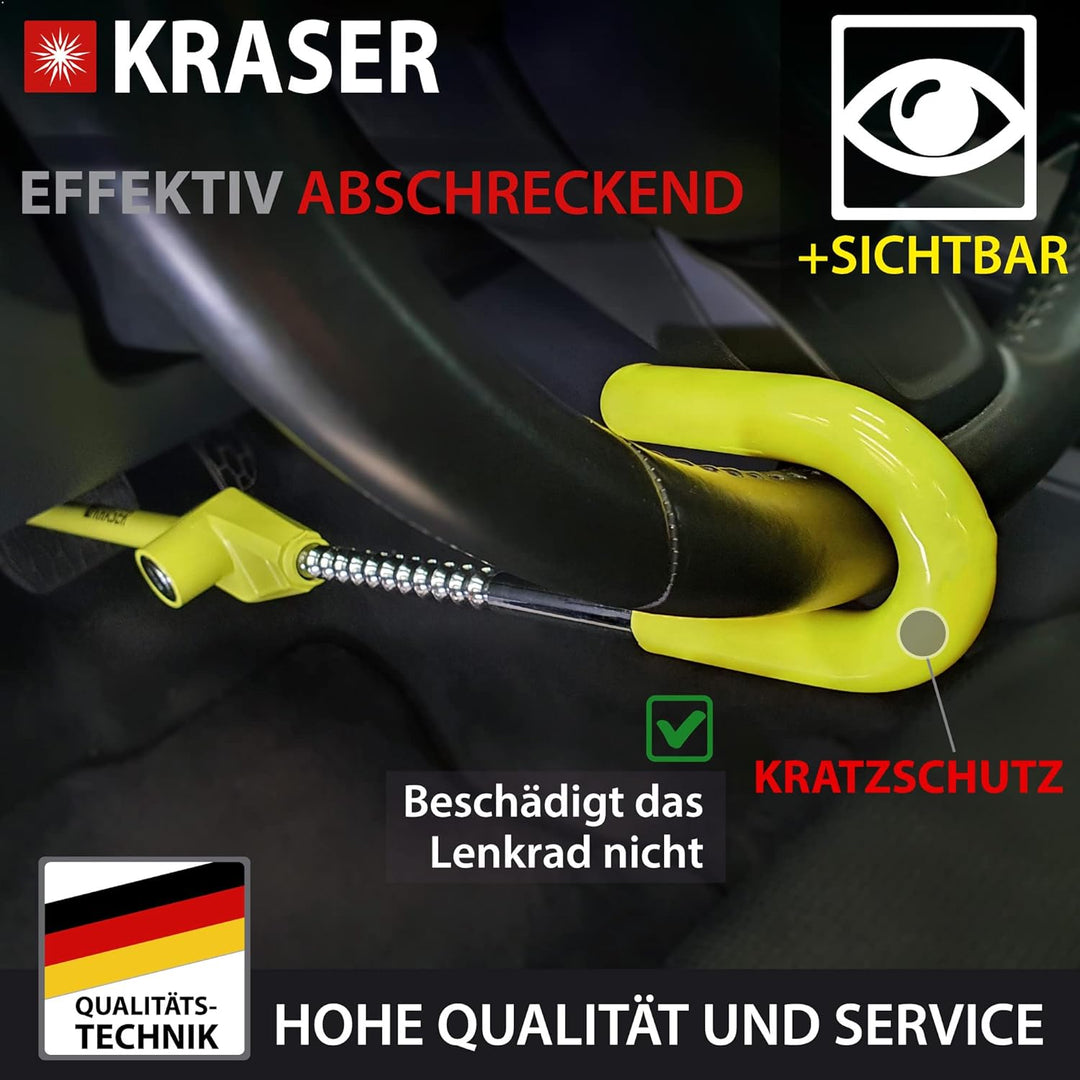 KRASER KR835 Lenkradkralle Lenkradschloss für Auto, Pedalschloss Wegfahrsperre Auto, Lenkradkralle W