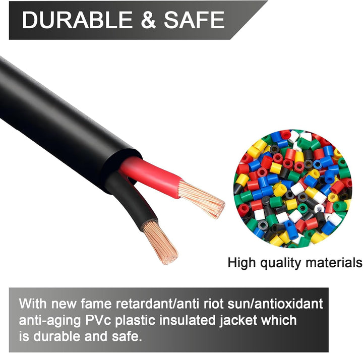 2×4,0 mm² Rundes Zweileiterkabel 2-adriges Kupfer-Elektrokabel 5V 12V 24V 60V, Dünnwandiges Rot/Schw