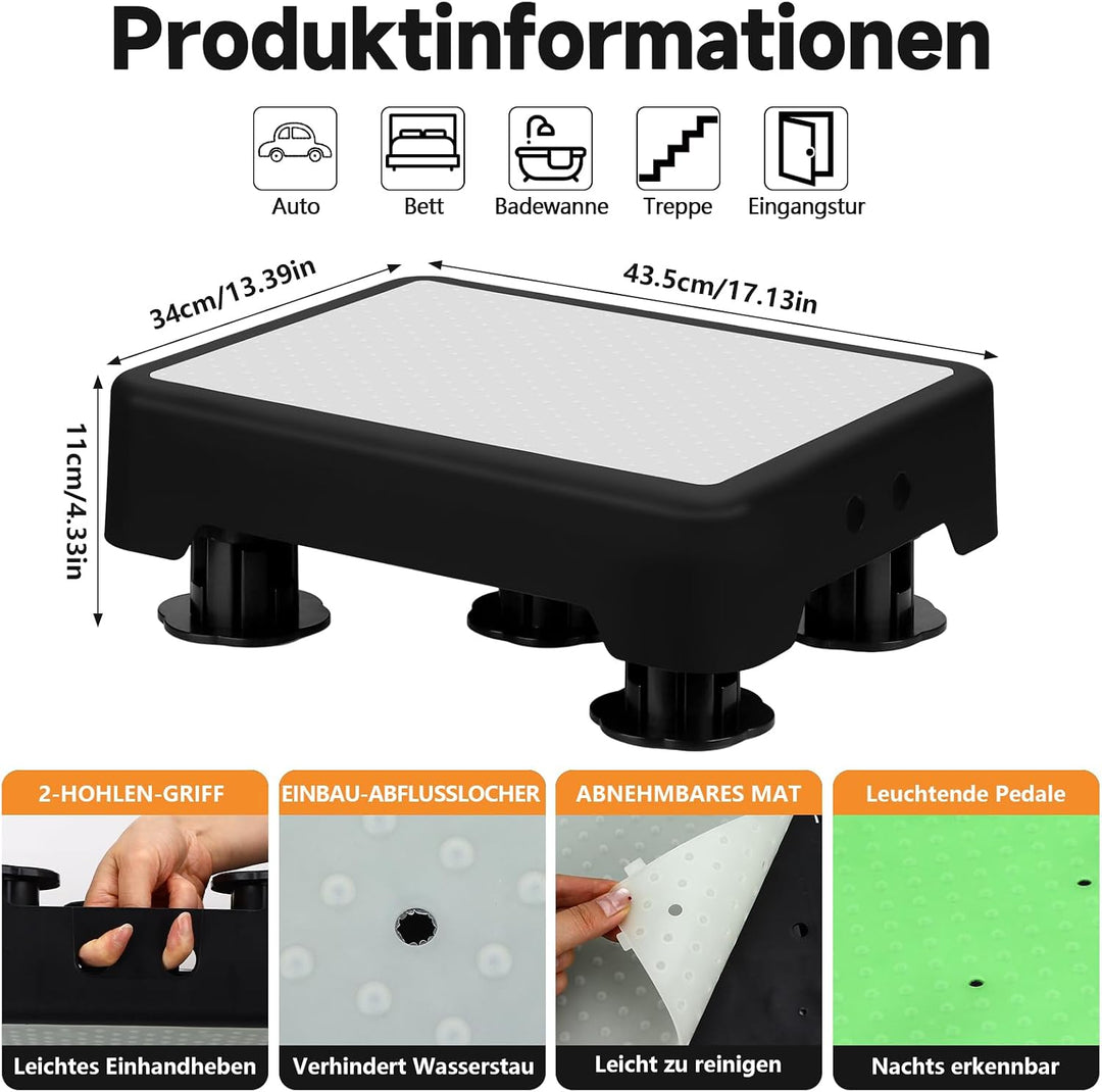 rutschfest Halbstufe bis 250 kg Tritthocker Nachleuchtende | 3-Stufig Höhenverstellbarer Trittstufe
