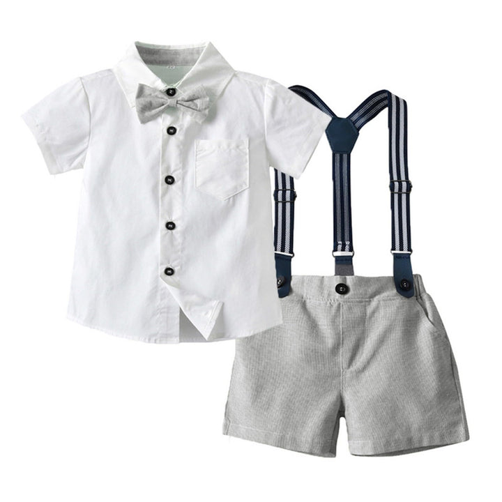 Volunboy Baby Jungen Anzug Set Bekleidung Hemd mit Fliege + Hosenträger Shorts Strampler Anzug 9-12