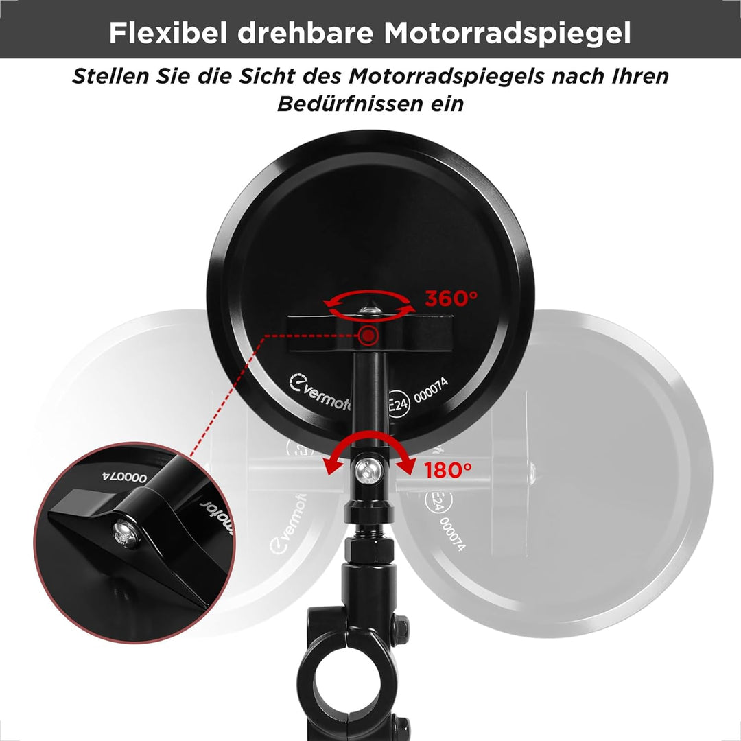 evermotor Unterlenker Spiegel, Motorrad Spiegel E-geprüft, Paar | CNC Aluminium Lenkerendenspiegel,