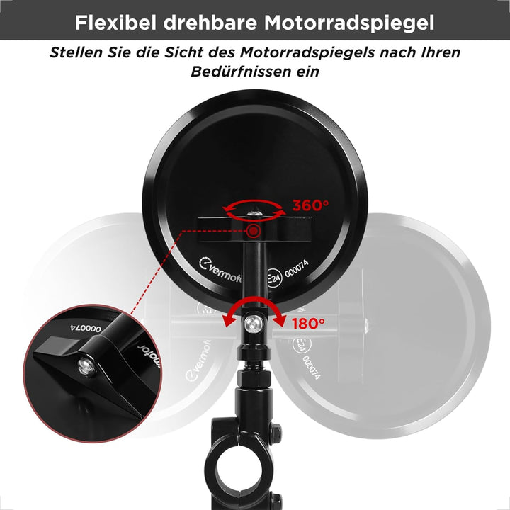 evermotor Unterlenker Spiegel, Motorrad Spiegel E-geprüft, Paar | CNC Aluminium Lenkerendenspiegel,