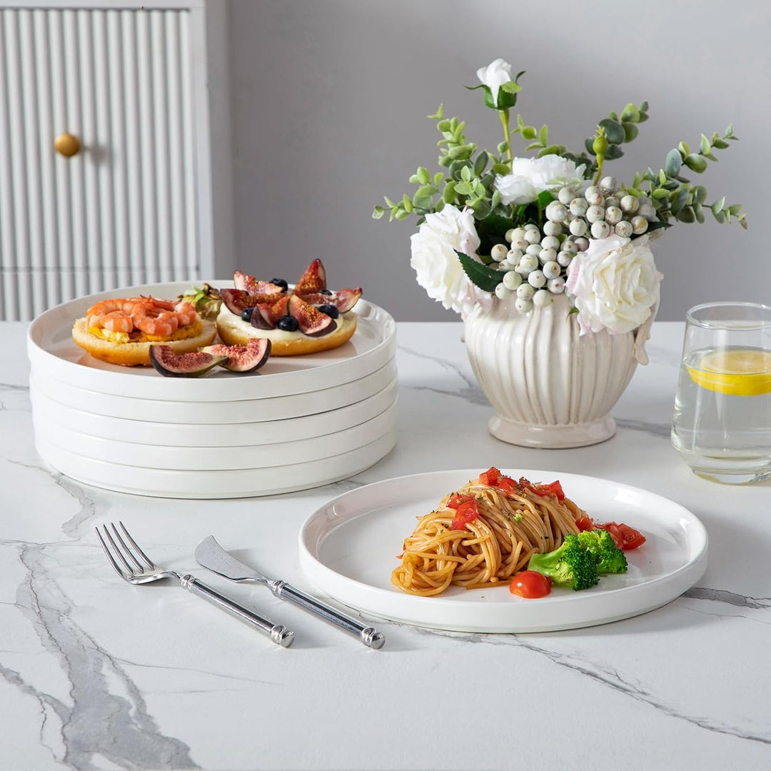 MALACASA Speiseteller 6 Personen, Ø 26 cm Grosse Teller Set aus Porzellan, Moderner Weisser Flacher