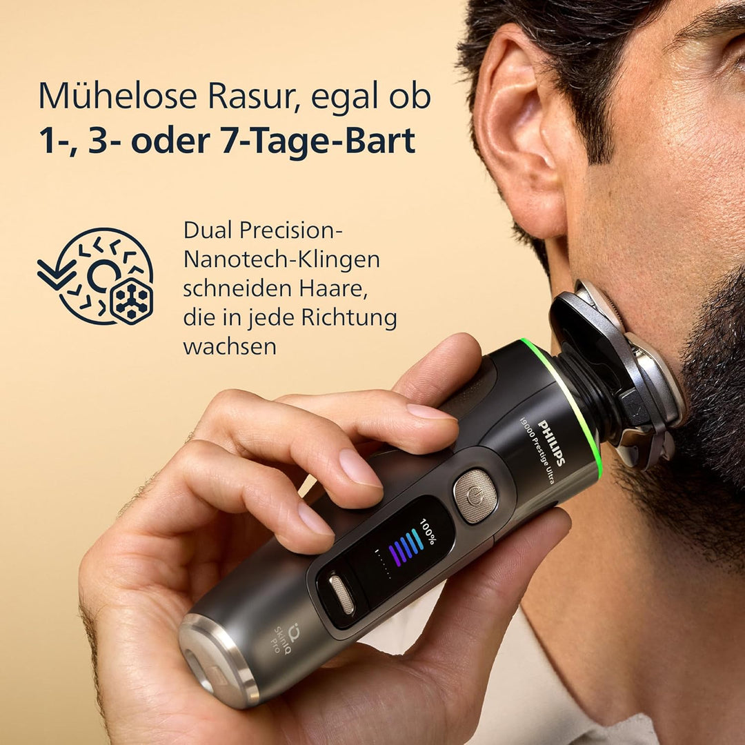 Philips Rasierer i9000 Prestige Ultra, Nass- und Trockenrasierer für Herren, dunkelgrau, Druck- und