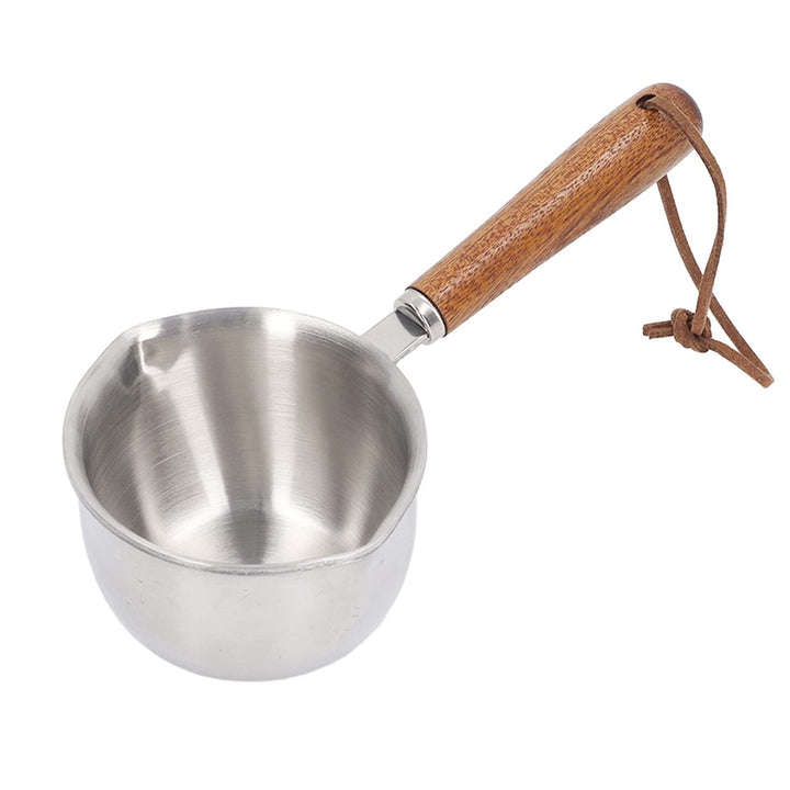 Edelstahl Schmelztopf, 120ml Mini Kochtopf mit Holzgriff für Küche und Outdoor Kochen