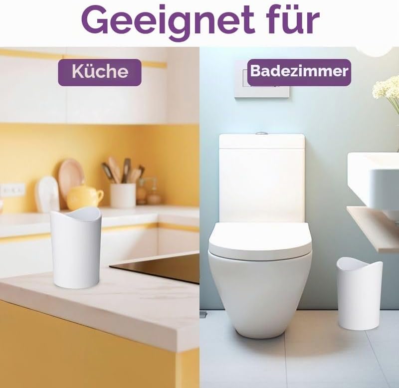 TATAY Mülleimer Bad, 6L Kapazität, Polypropylen, BPA frei, weiss. Massnahmen 19 x 19 x 28 cm Weiss 6