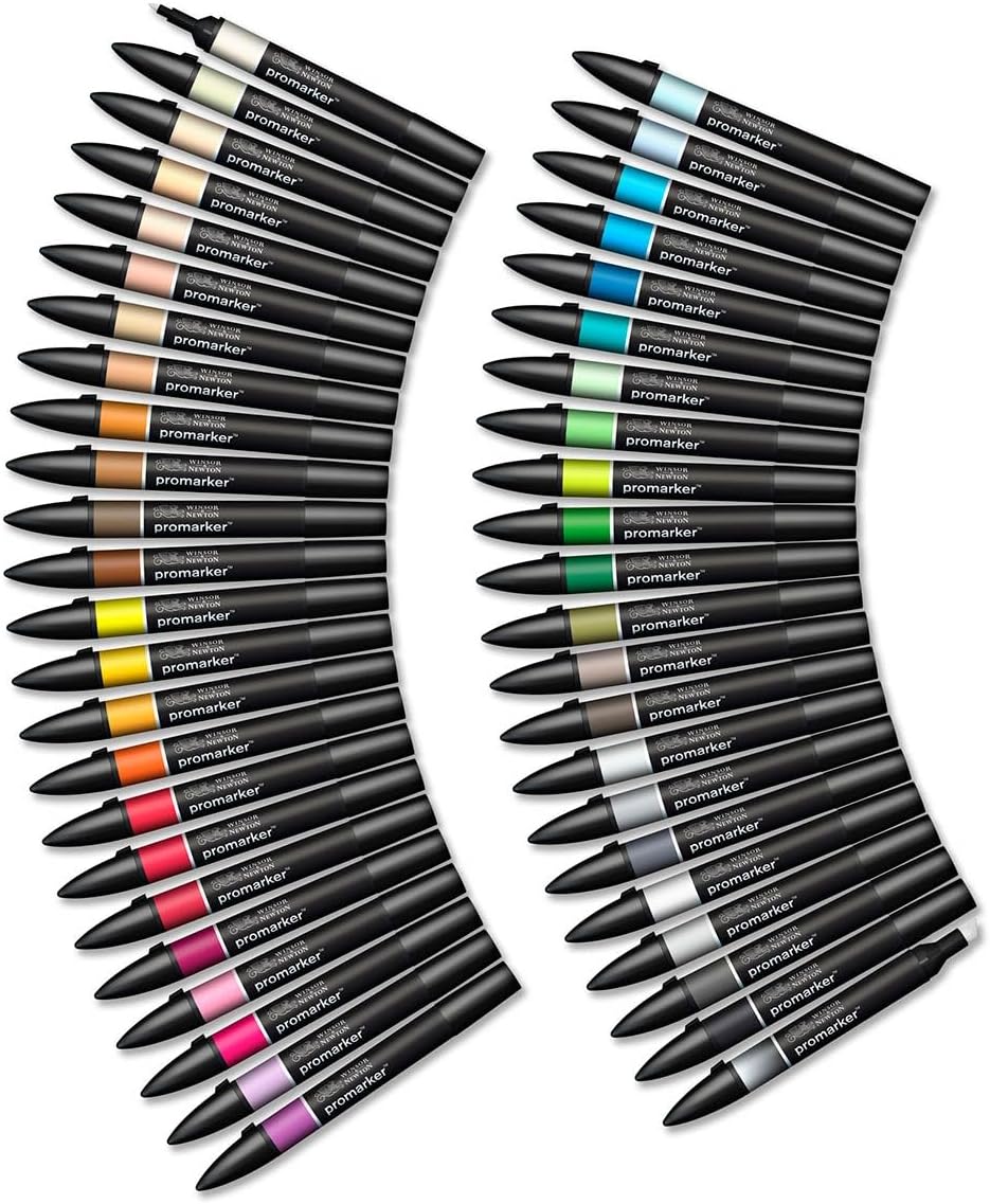 Winsor 290067 & Newton ProMarker Box mit 48 essentiellen Dual-Tip-Markern in verschiedenen Farben Pr