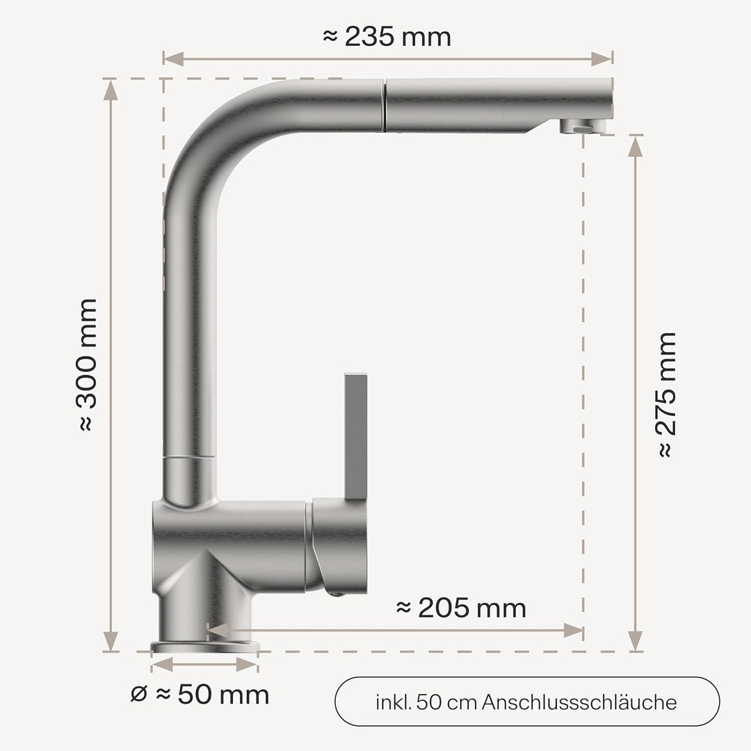 Küchenarmatur WK4 | Wasserhahn Küche | Spültischarmatur mit Ausziehauslauf | Ausziehbare Geschirrbra