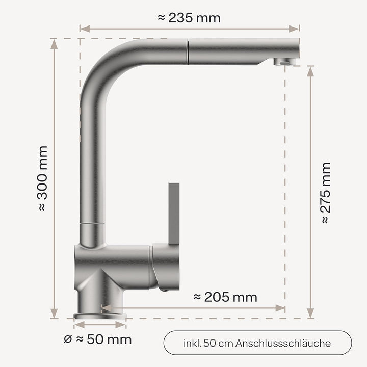 Küchenarmatur WK4 | Wasserhahn Küche | Spültischarmatur mit Ausziehauslauf | Ausziehbare Geschirrbra