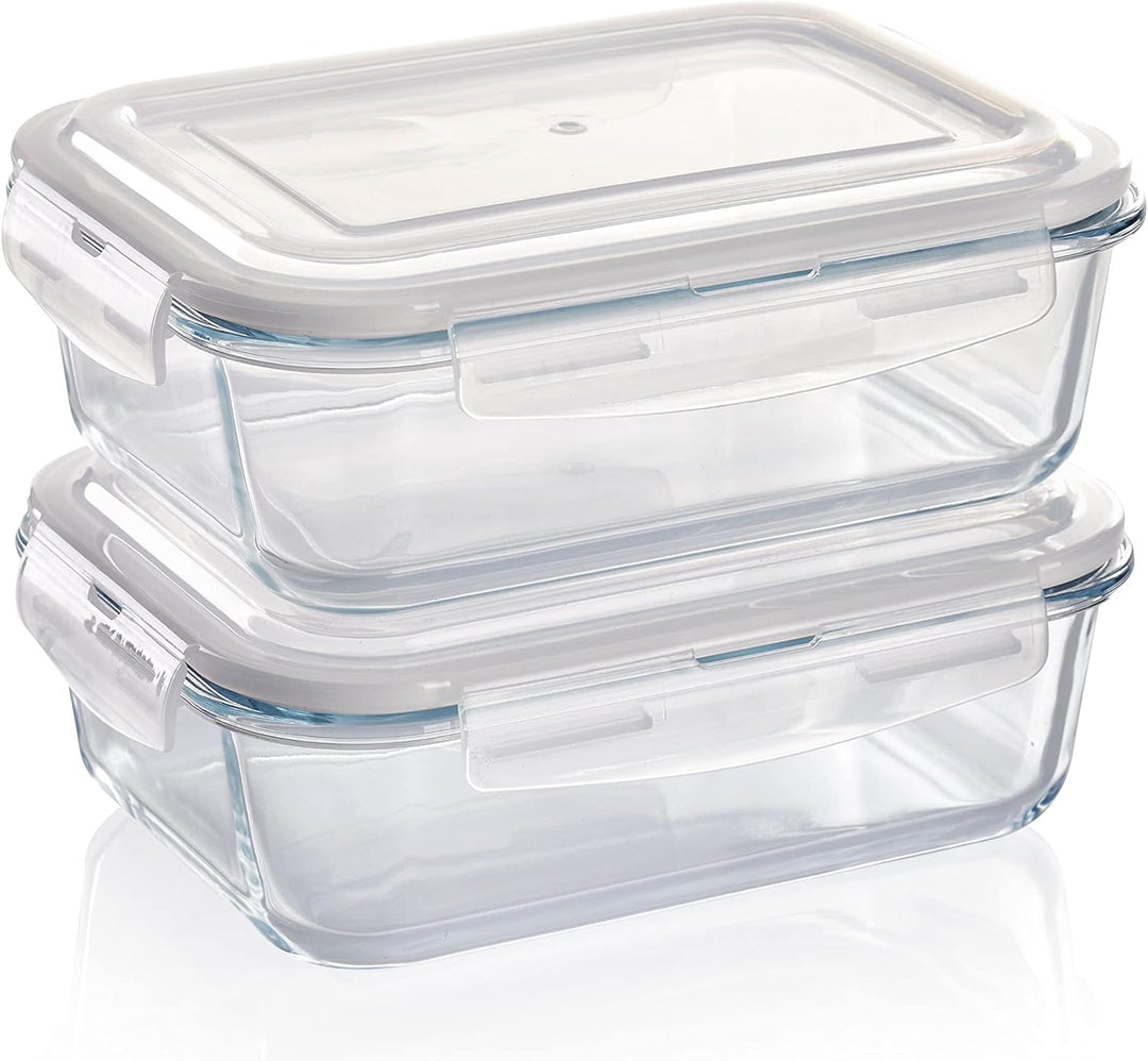 Grizzly Glas Frischhaltedosen, Set 2X 1520 ml, luftdicht, rechteckig, Click-Verschluss, vielseitige