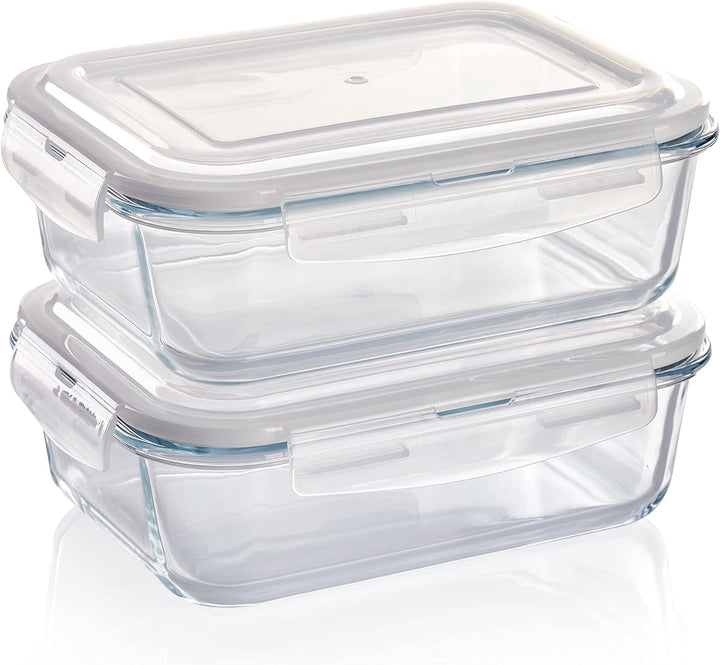 Grizzly Glas Frischhaltedosen, Set 2X 1520 ml, luftdicht, rechteckig, Click-Verschluss, vielseitige