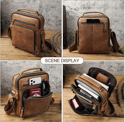 Contacts Echtes Leder Herren Laptop Mini Tab Messenger Crossbody Bag Tasche Handtasche Braun, Braun