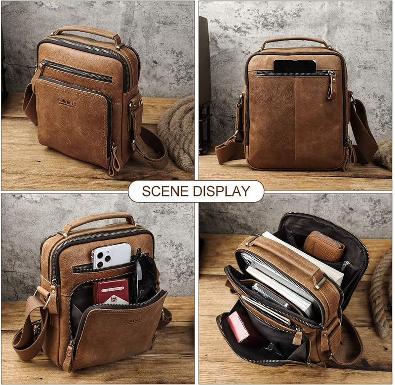 Contacts Echtes Leder Herren Laptop Mini Tab Messenger Crossbody Bag Tasche Handtasche Braun, Braun