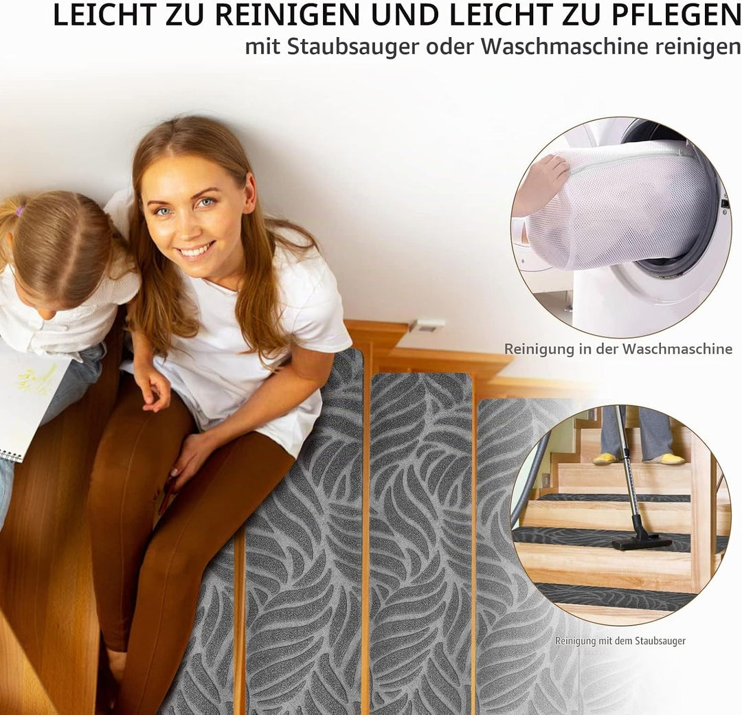 StufenmattenSelbstklebend 76x20 cm Treppenstufen Matten, 15 Stück Rutschschutz Treppenteppich für Ho