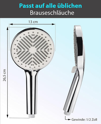 BLUMBACH Duschkopf wassersparend - Sparduschkopf 6 Liter/Min, Duschbrause Regendusche (3 Strahlarten