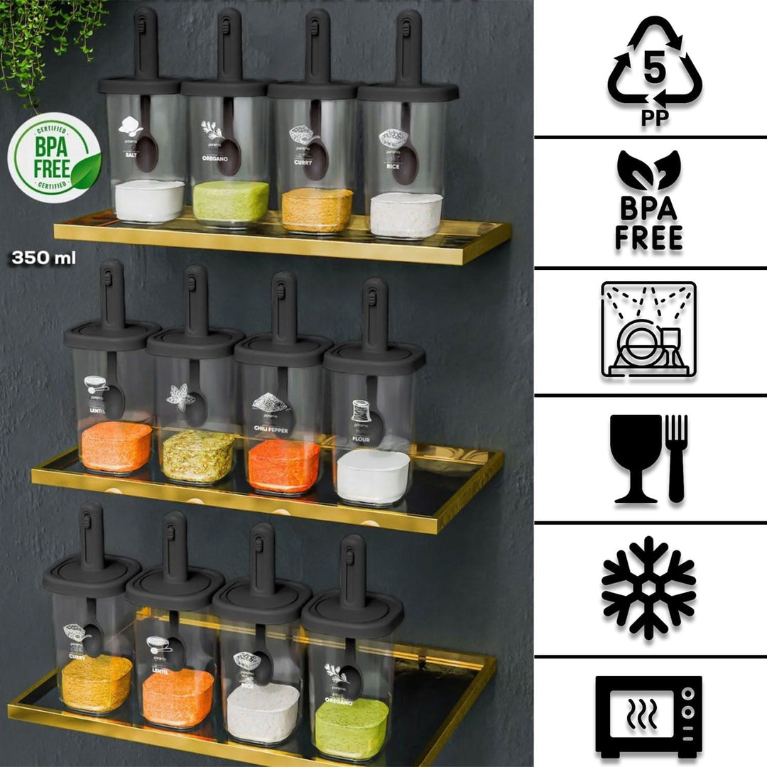 Gewürzbehälter Auswahl, Modernes Design Weiss Silber für Küche (12er Set | 350 ml L), 12er Set | 350