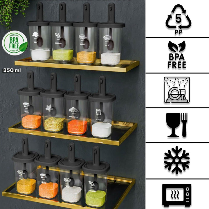 Gewürzbehälter Auswahl, Modernes Design Weiss Silber für Küche (12er Set | 350 ml L), 12er Set | 350