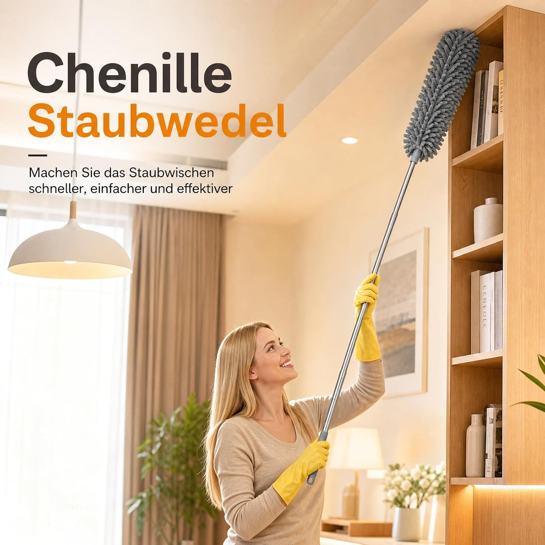 5 Teilig Staubwedel Teleskop Mikrofaser Reinigungsset, Staubwedel Straussenfedern, Biegbarer Chenile