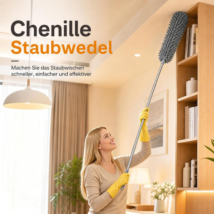 5 Teilig Staubwedel Teleskop Mikrofaser Reinigungsset, Staubwedel Straussenfedern, Biegbarer Chenile