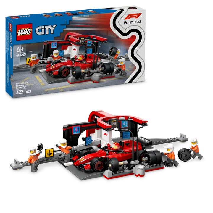 LEGO City F1 Boxenstopp mit Boxencrew und Ferrari Flitzer - Formel 1 Set mit 1 Rennfahrer und 4 Mech
