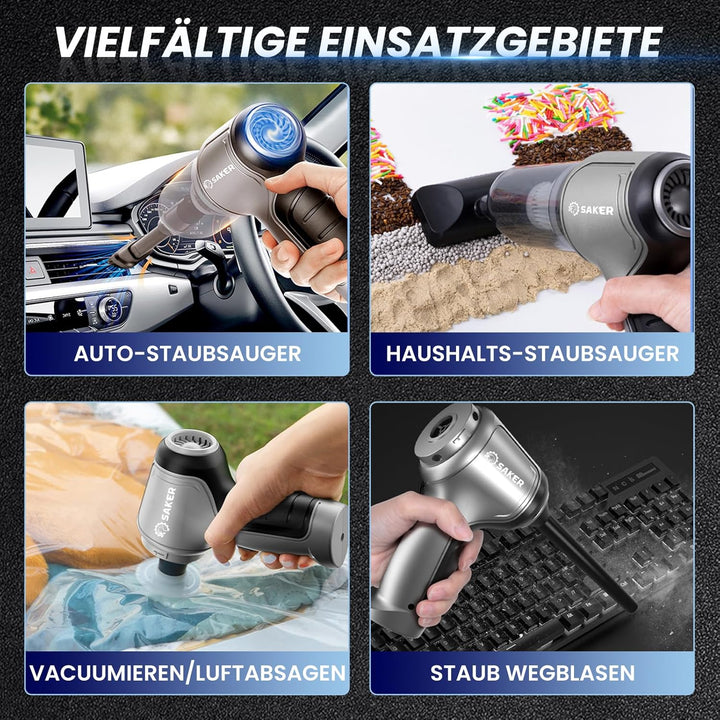 Saker Handstaubsauger Auto Handheld Kabelloser, 3 in 1 Druckluft Multifunktionale Brushless Motor 12