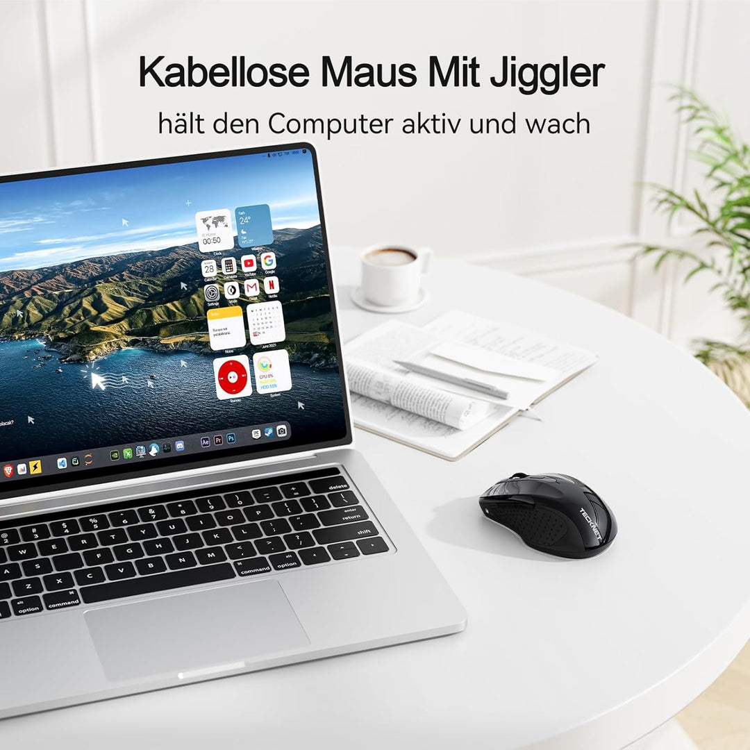 TECKNET Bluetooth Maus mit Jiggler, Wiederaufladbare Maus Kabellos für Laptops(DREI Modi: BT 5.0/3.0