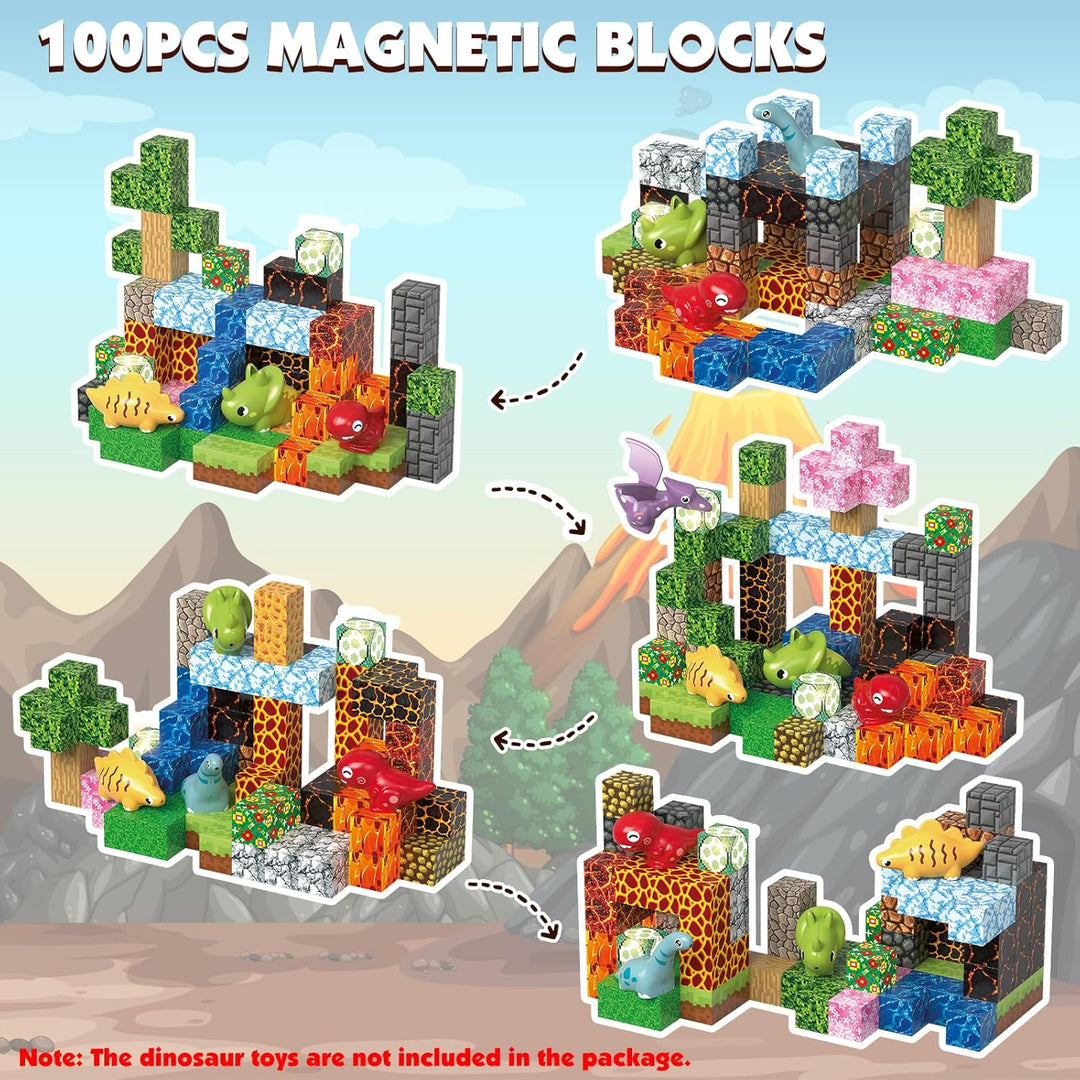 Magnetische Bausteine 100 Stück Baue 3D Dinosaurier Welt Magnet Building Blocks Spielzeug Geschenke