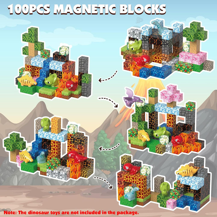 Magnetische Bausteine 100 Stück Baue 3D Dinosaurier Welt Magnet Building Blocks Spielzeug Geschenke