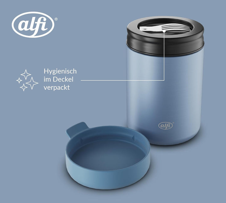 alfi ISO FOOD MUG 350ml, Blau matt, Edelstahl Thermobehälter für Essen, Isolierbehälter für Suppen,
