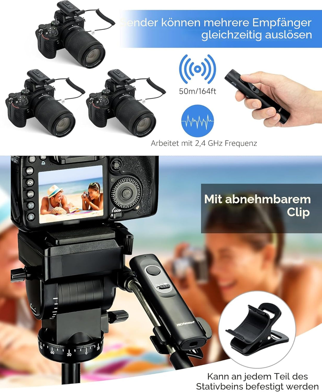 PROfezzion 165ft Drahtloser Fernauslöser für Nikon Z5 Z6 Z7 Z6II Z7II D750 D780 D7500 D7200 D5600 D5
